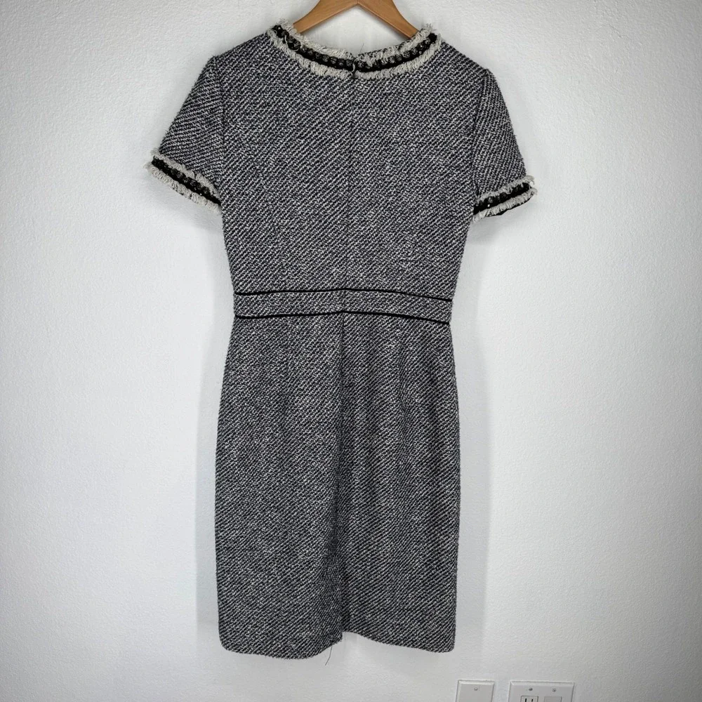 Tory Burch Rosemary Metallic Tweed‎ Dress 4 Jewels Fringe Navy White Old Money
